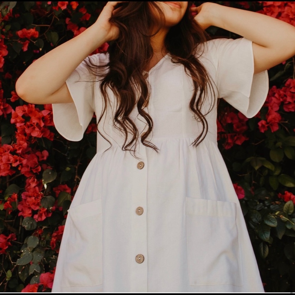 ROOLEE White Button Down Midi Dress